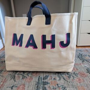 MAHJ Cream and Navy Tote Bag